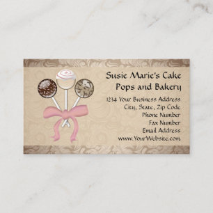 Elegant Cocoa Damask Cake Pop Bakery Business Card