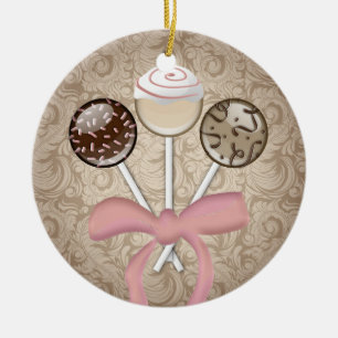 Elegant Cocoa Damask Cake Pop Ceramic Tree Decoration