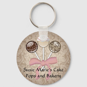 Elegant Cocoa Damask Cake Pop Key Ring