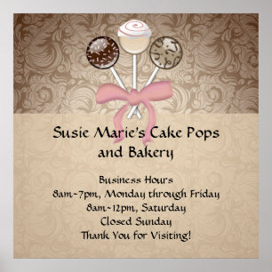 Elegant Cocoa Damask Cake Pop Poster