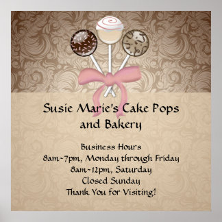 Elegant Cocoa Damask Cake Pop Poster