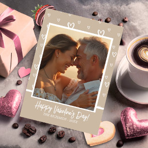 Elegant Coffee and White Hearts with Custom Photo Holiday Card