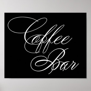 Elegant Coffee Bar White Script Horizontal Table Poster