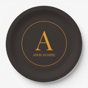 Elegant Coffee Bean Brown & Gold Monogrammed Paper Plate