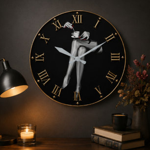 Elegant Coffee Break  Minimalist Fashion Art  Large Clock