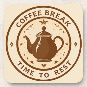 Elegant Coffee Break Teapot Illustration Coaster