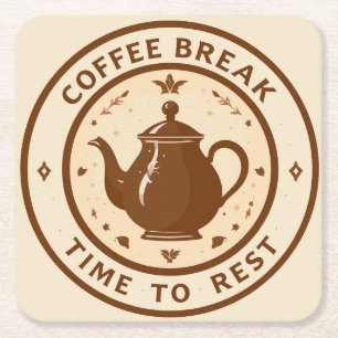 Elegant Coffee Break Teapot Illustration Square Paper Coaster