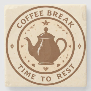 Elegant Coffee Break Teapot Illustration Stone Coaster