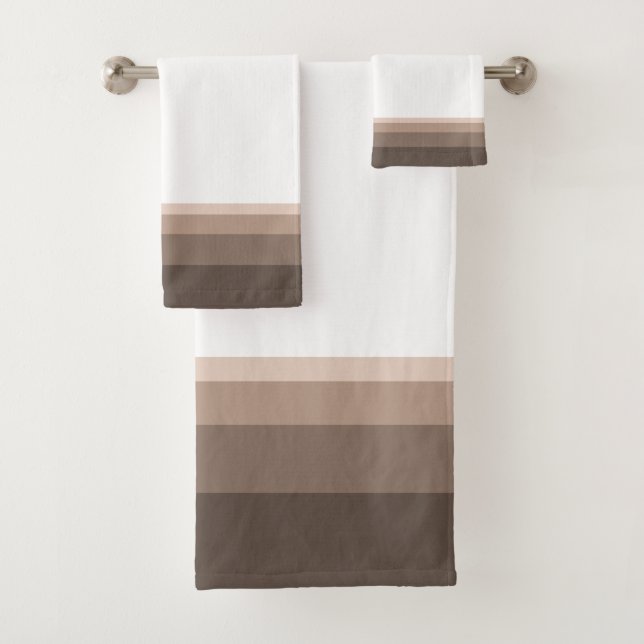 Elegant Coffee Brown Stripes Bath Towel Set (Insitu)