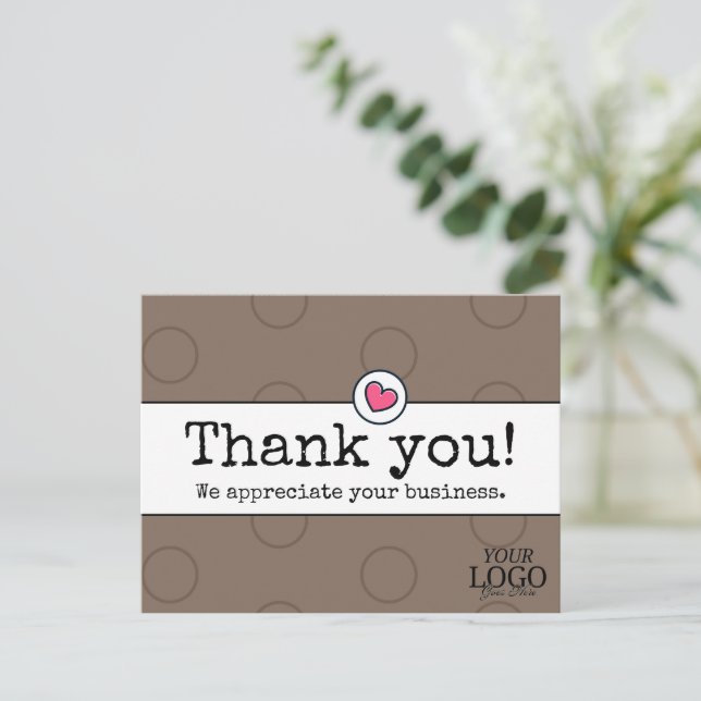 Elegant Coffee Brown With Heart Business Thank You Postcard (Standing Front)