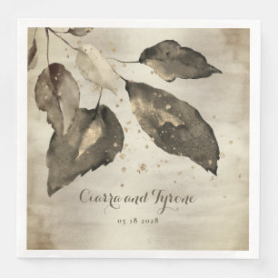 Elegant Coffee & Champagne Gold Splash Five Leaf Napkin