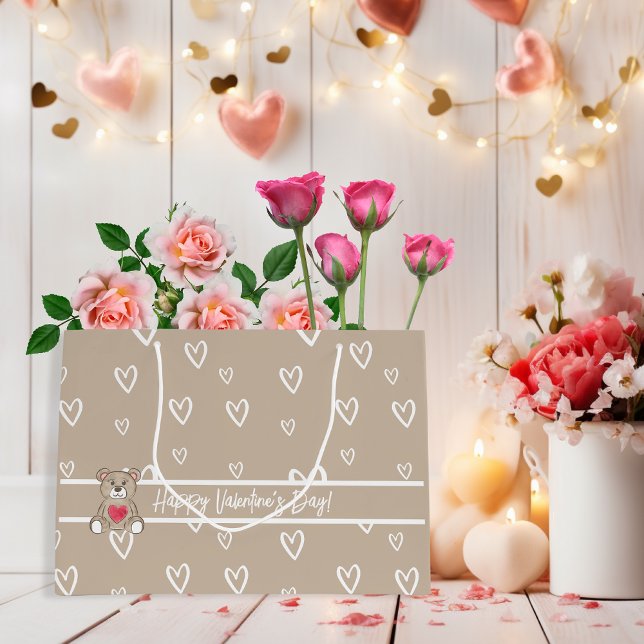 Elegant Coffee Heart Pattern with Romantic Details Large Gift Bag (Elegant Coffee Heart Pattern with Romantic Details Large Gift Bag)