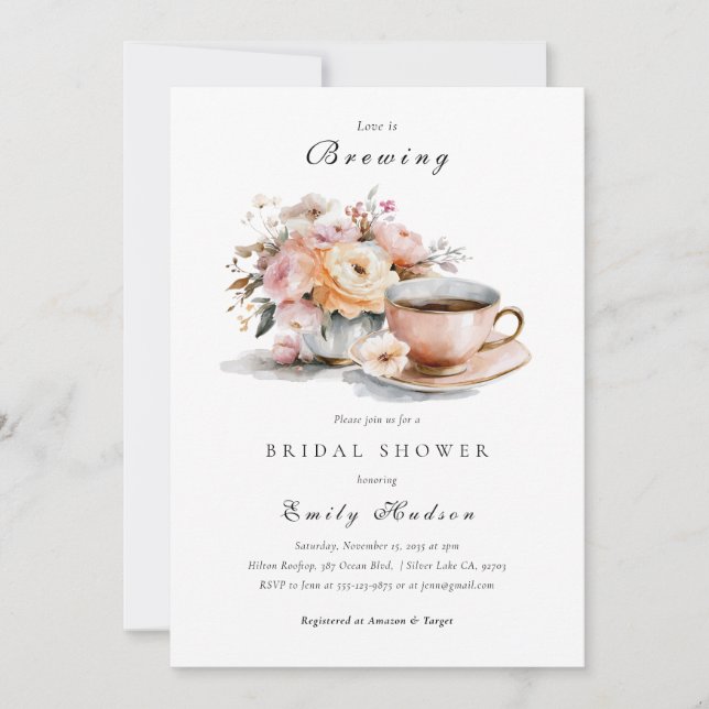 Elegant Coffee Love is Brewing Bridal Shower Invitation (Front)