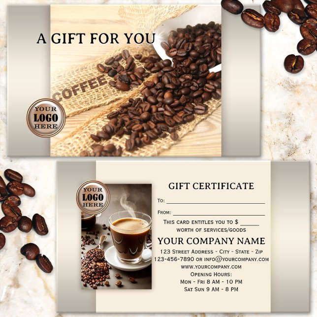 Elegant Coffee Photo Gift Certificate (Creator Uploaded)