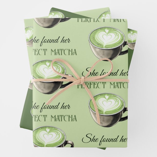 Elegant Coffee Theme Perfect Matcha Bridal Shower Wrapping Paper Sheet (In situ)