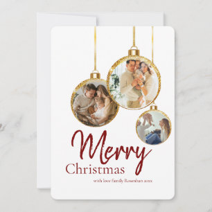 Elegant Collage 3 Photo Merry Christmas Holiday Card