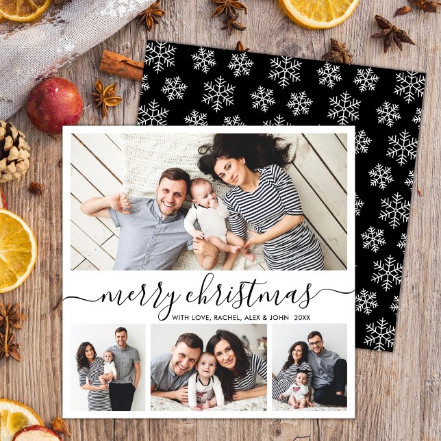 Elegant Collage Black White Snowflakes Christmas Holiday Card (Creator Uploaded)