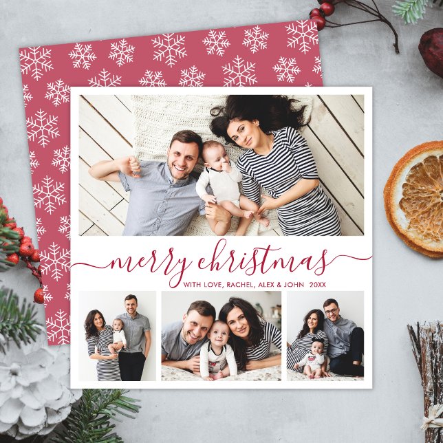 Elegant Collage Red White Snowflakes Christmas Holiday Card (Creator Uploaded)