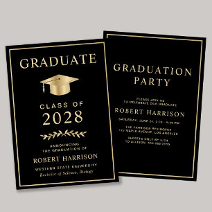 Elegant College Black Gold Graduation Party Invitation