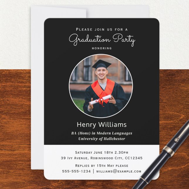 Elegant College Graduation Photos Party Invitation (An invitation template for a graduation party, to personalize with your own custom photos and text)