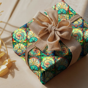 Elegant colorful clam shells stained glass wrapping paper