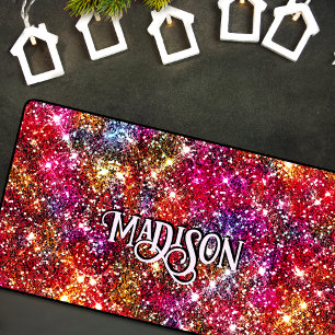 Elegant colorful faux Glitter monogram Desk Mat