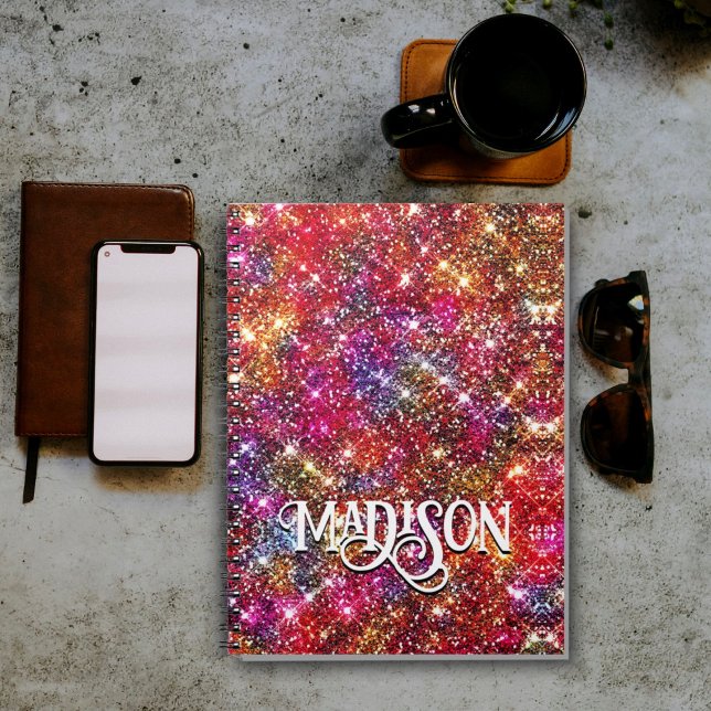 Elegant colorful faux Glitter monogram Notebook (Creator Uploaded)