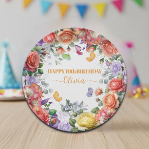 Elegant Colorful Floral 10th Birthday Party Paper Plate