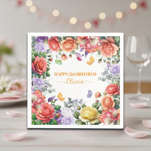Elegant Colorful Floral 21st Birthday Party Napkin