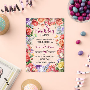 Elegant Colorful Floral 38th Birthday Party Acrylic Invitations
