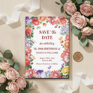 Elegant Colorful Floral 38th Birthday Party Save The Date