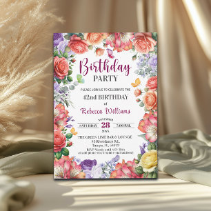 Elegant Colorful Floral 42nd Birthday Party Invitation