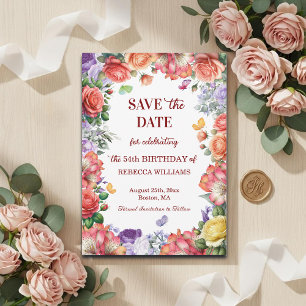 Elegant Colorful Floral 54th Birthday Party Save The Date