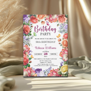 Elegant Colorful Floral 56th Birthday Party Invitation