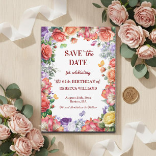 Elegant Colorful Floral 64th Birthday Party Save The Date