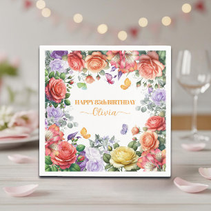 Elegant Colorful Floral 85th Birthday Party Napkin