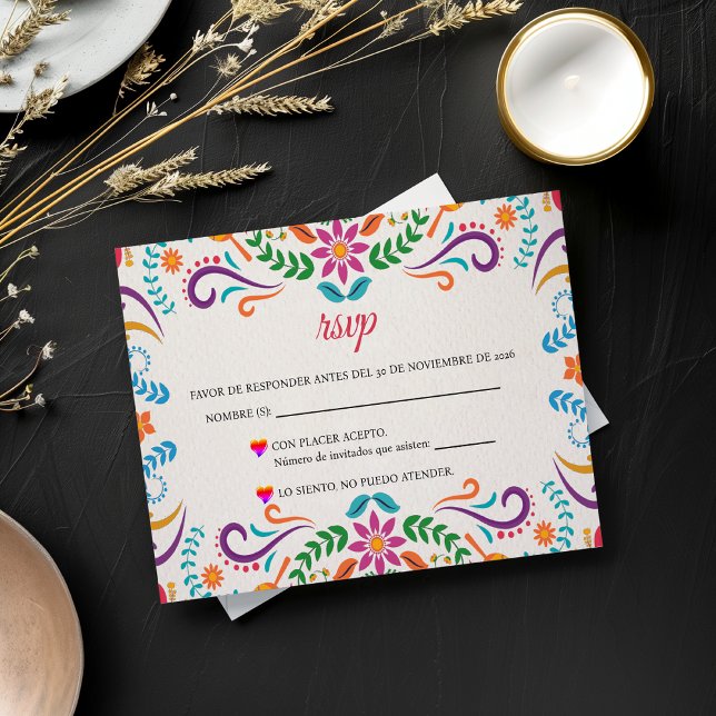 Elegant Colorful Floral Fiesta Spanish Wedding RSVP Card (Elegant Colorful Floral Fiesta Spanish Wedding RSVP Card)