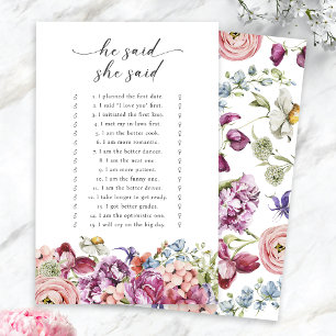 Elegant Colorful Floral He Said She Said Game