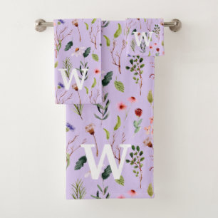 Elegant Colorful Floral Personalized Monogram Bath Bath Towel Set