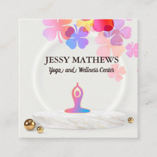 ELEGANT COLORFUL FLORAL YOGA WELLNESS MEDITATION SQUARE BUSINESS CARD