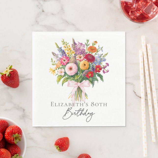 Elegant Colorful Garden Flowers Bouquet Birthday Napkin (Insitu)