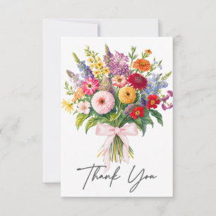 Elegant Colorful Garden Flowers Bouquet Birthday Thank You Card