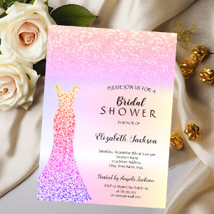 Elegant Colorful Glitter Bokeh Dress Bridal Shower Invitation