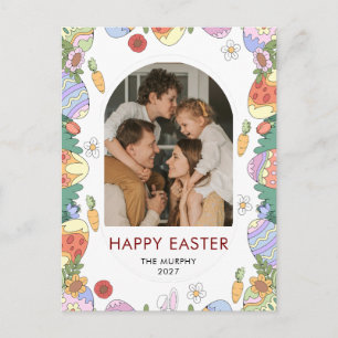 Elegant Colorful Oval Floral Easter Family Photo Holiday Postcard