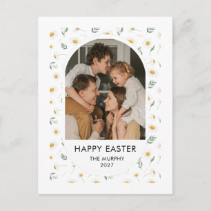 Elegant Colorful Oval Floral Easter Family Photo Holiday Postcard