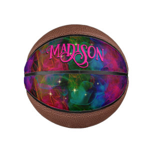Elegant colorful sparkles smoke monogram mini basketball