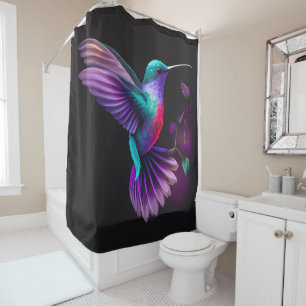 Elegant Colorful Teal Purple Hummingbird Artwork   Shower Curtain