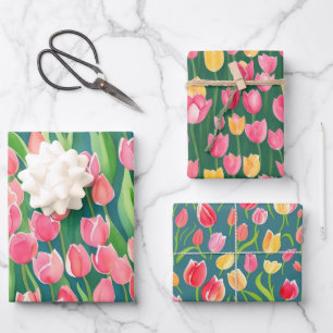 Elegant Colorful Watercolor Tulip Flowers Garden  Wrapping Paper Sheet