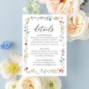 Elegant Colorful Wildflower Meadow Wedding Details Enclosure Card