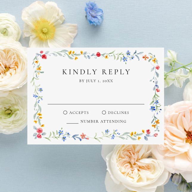 Elegant Colorful Wildflower Meadow Wedding RSVP Card (Creator Uploaded)
